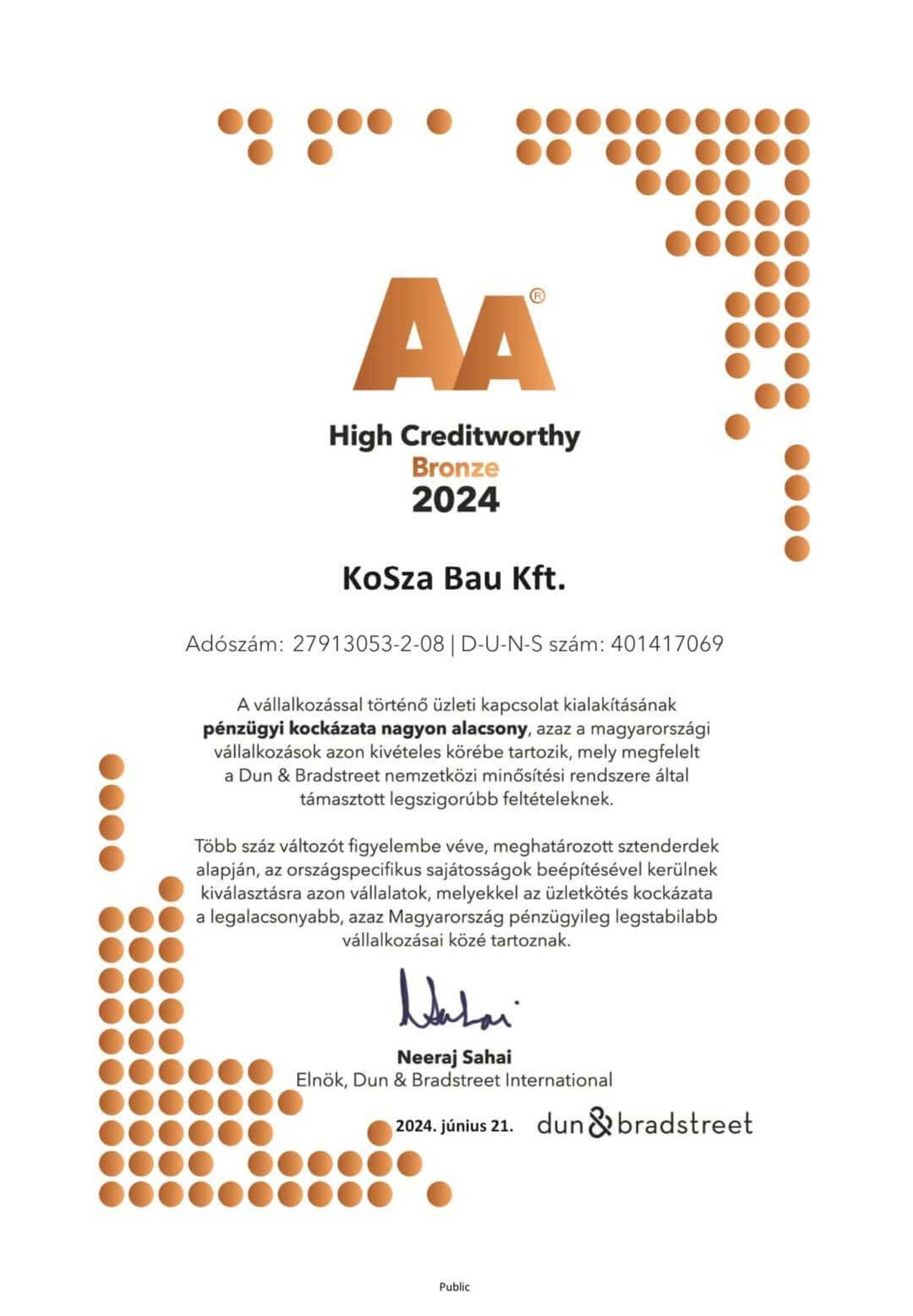 AA tanúsítvány 2024