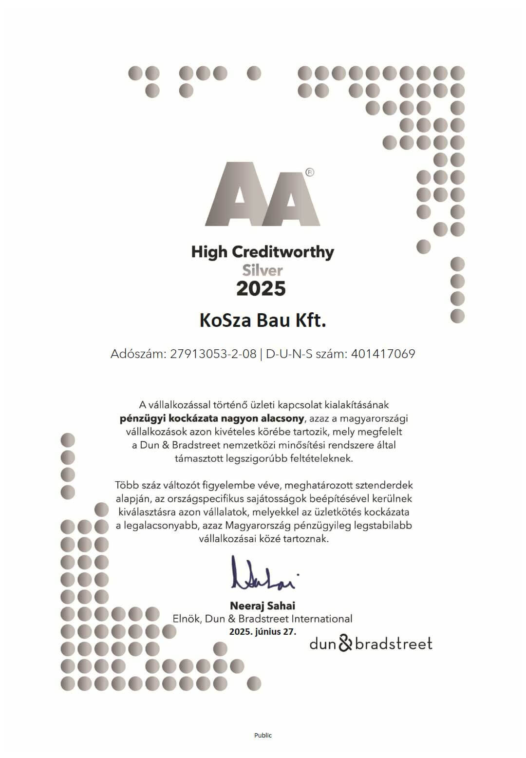 AA tanúsítvány 2025
